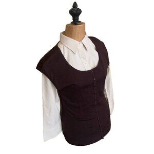 Classiques Entier Silk Button Down Brown Sweater Vest M Academia Office Siren Y2